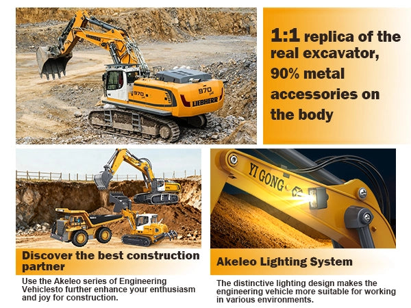 Akeleo RC construction toy - 970 RC excavator lighting system construction fleet