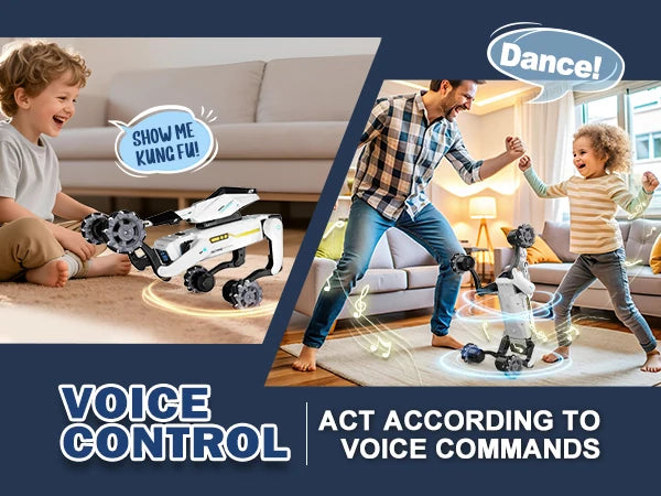 Voice control smart robot dog toy for kids, interactive programmable pet robot featuring voice command responsiveness and dancing mode, engaging family entertainment toy.