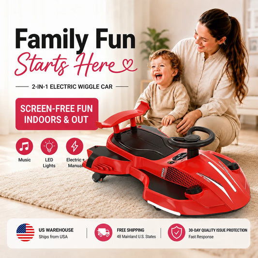 Red and black Akeleo 2-in-1 electric wiggle car for kids