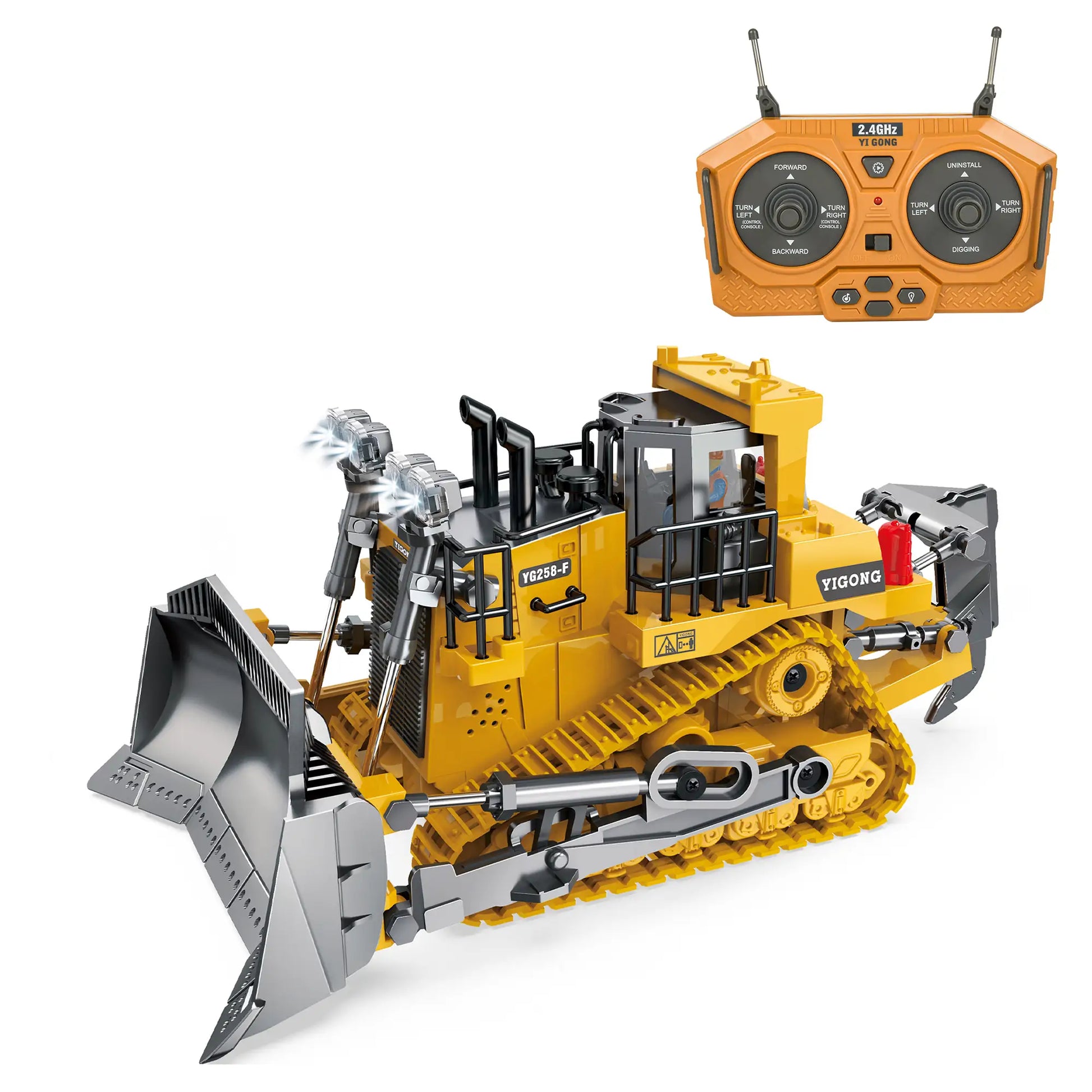 2.4GHz remote control bulldozer toy TG368-F with metal blade for kids' indoor and outdoor construction play