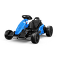 Blue electric drift go-kart for kids with bucket seat and seat belt on a white background.