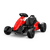 A bright red kids' electric go-kart with black racing seat, safety harness, and sporty wheels on a white background.