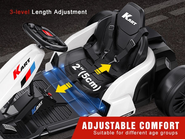 Akeleo kids electric go-kart - 3 level length adjustment white go-kart