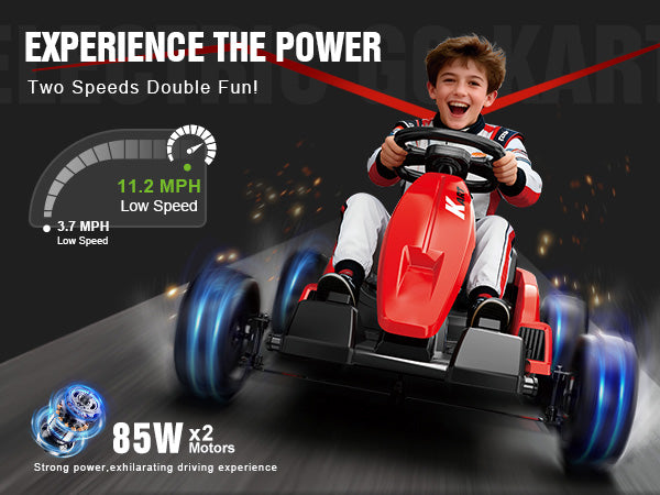Akeleo kids electric go-kart - 85W dual motors red go-kart speed