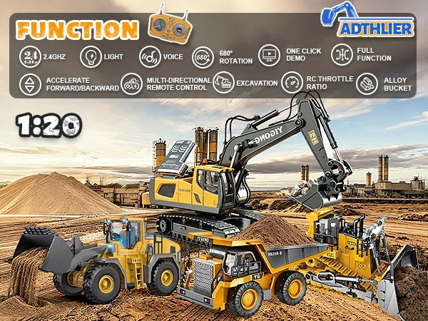 Akeleo 1:20 scale RC excavator construction truck set