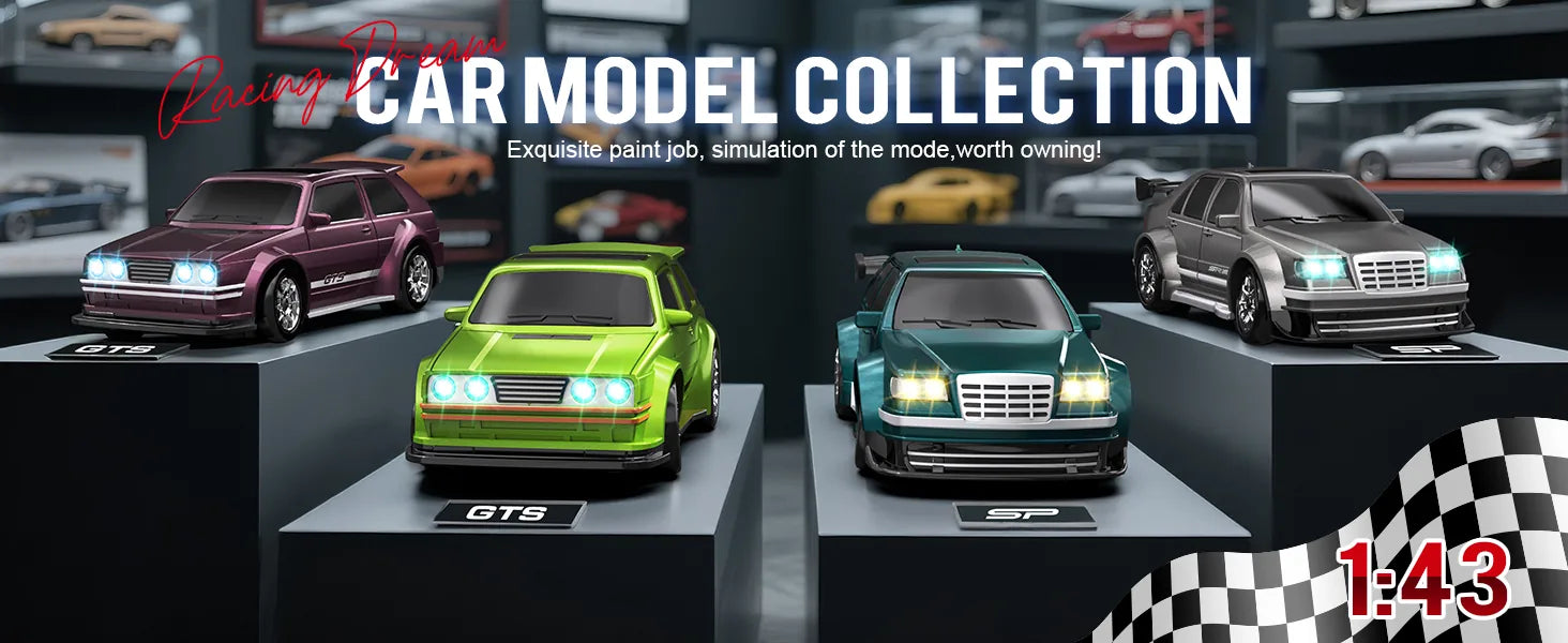1:43 scale mini RC drift car collection with detailed exterior design and exquisite paint finish for model hobbyists
