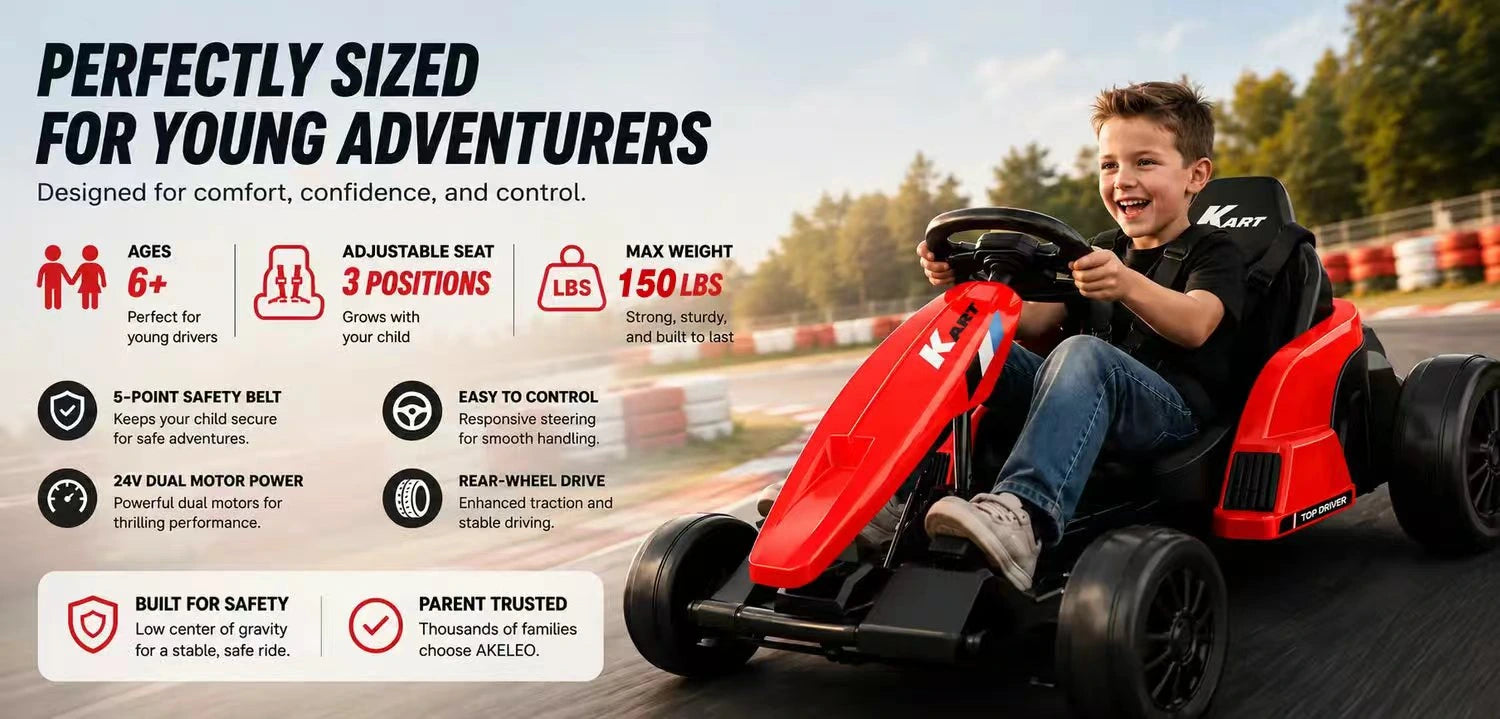 Akeleo kids electric go-kart - 24V kids go-kart red