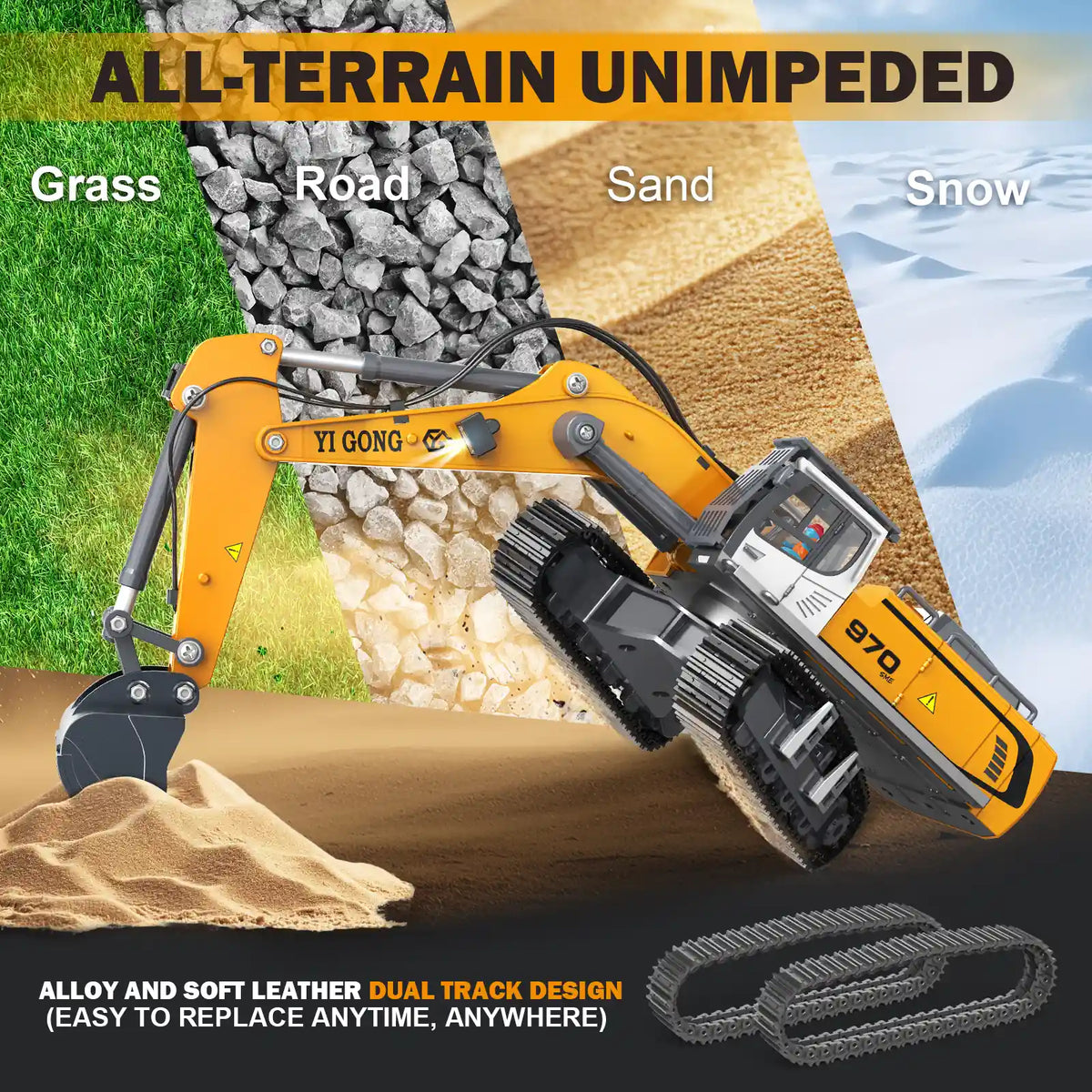 Akeleo RC construction toy - 970 RC excavator all terrain dual track design