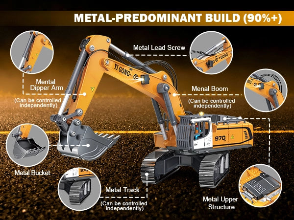 Akeleo RC construction toy - 970 RC excavator metal parts structure features