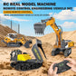 2.4GHz remote control construction vehicle set, including a highly detailed RC excavator, dump truck, and bulldozer for realistic engineering simulation.