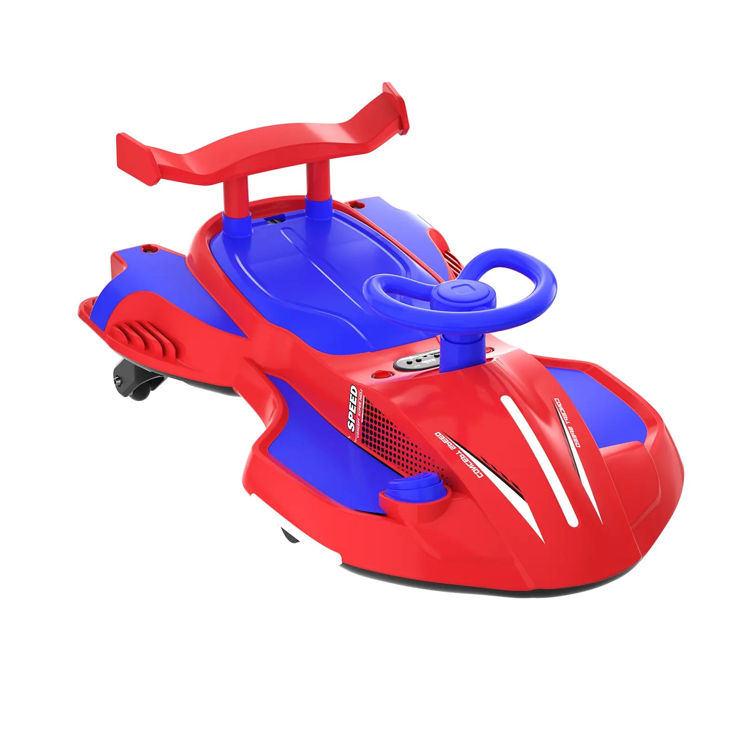 Akeleo red and blue 2-in-1 electric wiggle car with LED lights and pedal drive for ages 3+